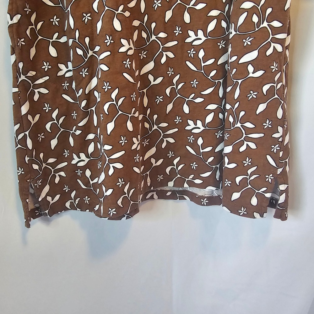Lands End Sleeveless Tunic Dress M Petite Brown Floral Botanical Cottagecore - Picture 2 of 8